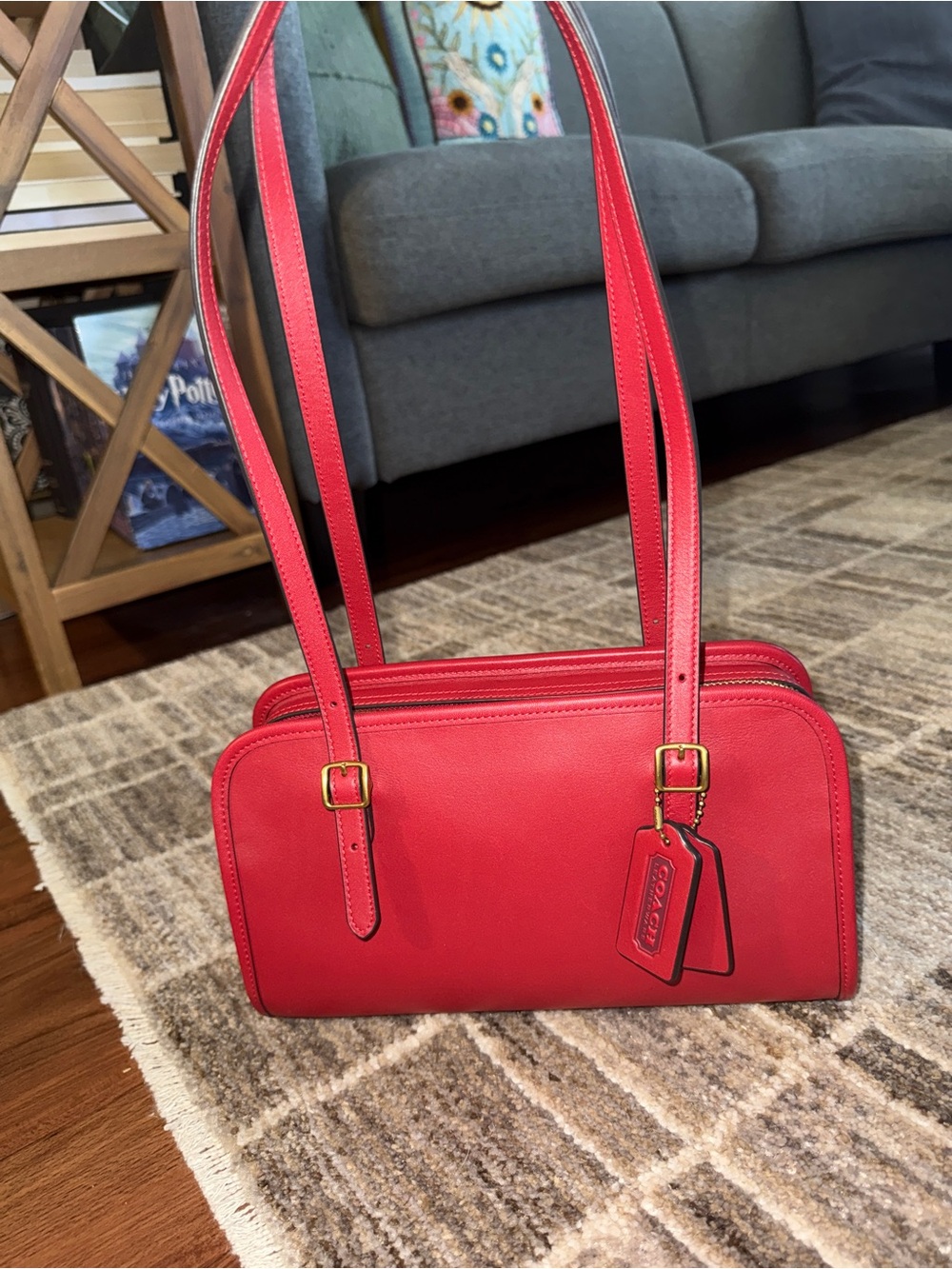 Coach Red Leather Swing Double-Strap Shoulder Bag Full Size